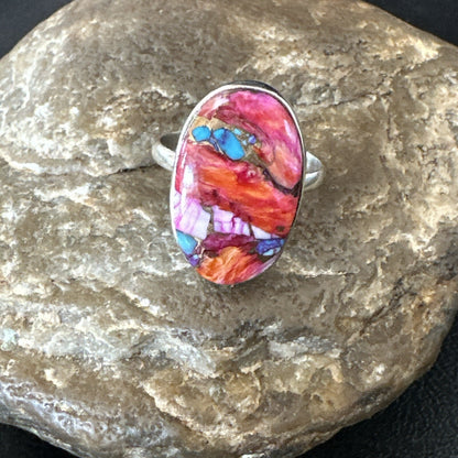 Blue Turquoise Spiny Oyster Southwestern Sterling Silver Ring Size 11 18447