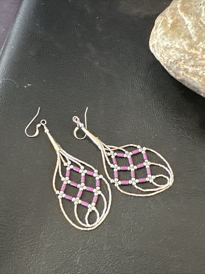 Stone 3 Strand Heishi Liquid Sterling Silver Dangle Earrings 17738