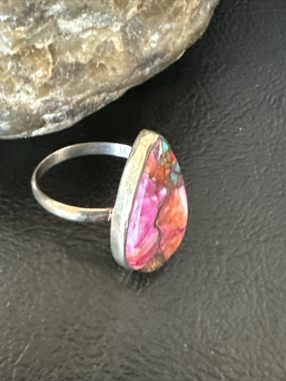 Blue Turquoise Purple Spiny Oyster Navajo Sterling Silver Ring Size 10 18201