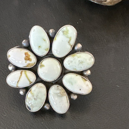 Women Blue Dry Creek Turquoise Cluster Navajo Sterling Silver Ring Sz 9 17772
