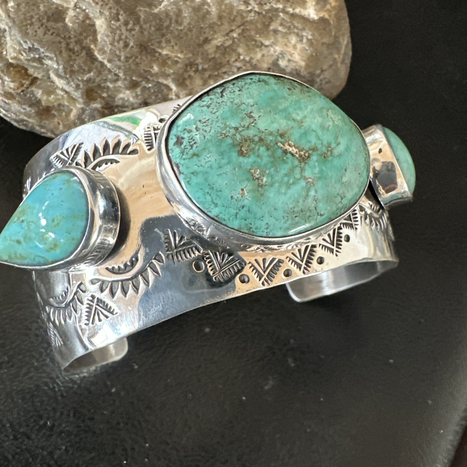 XL Mens Blue Green Turquoise Navajo Sterling Silver Cuff Bracelet 8" 19505