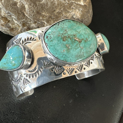 XL Mens Blue Green Turquoise Navajo Sterling Silver Cuff Bracelet 8" 19505