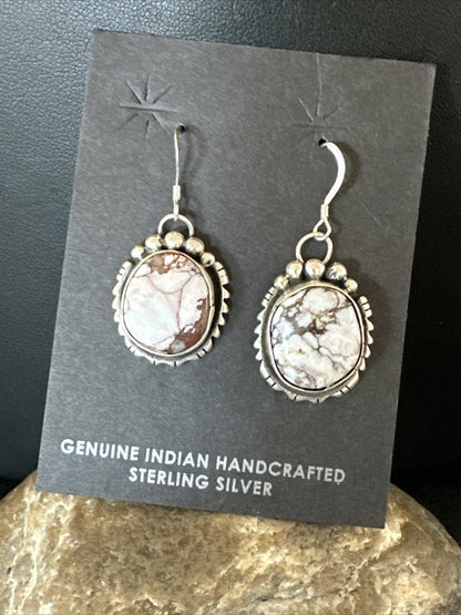 Womens Wild Horse Turquoise Navajo Sterling Silver Dangle Earrings 17706