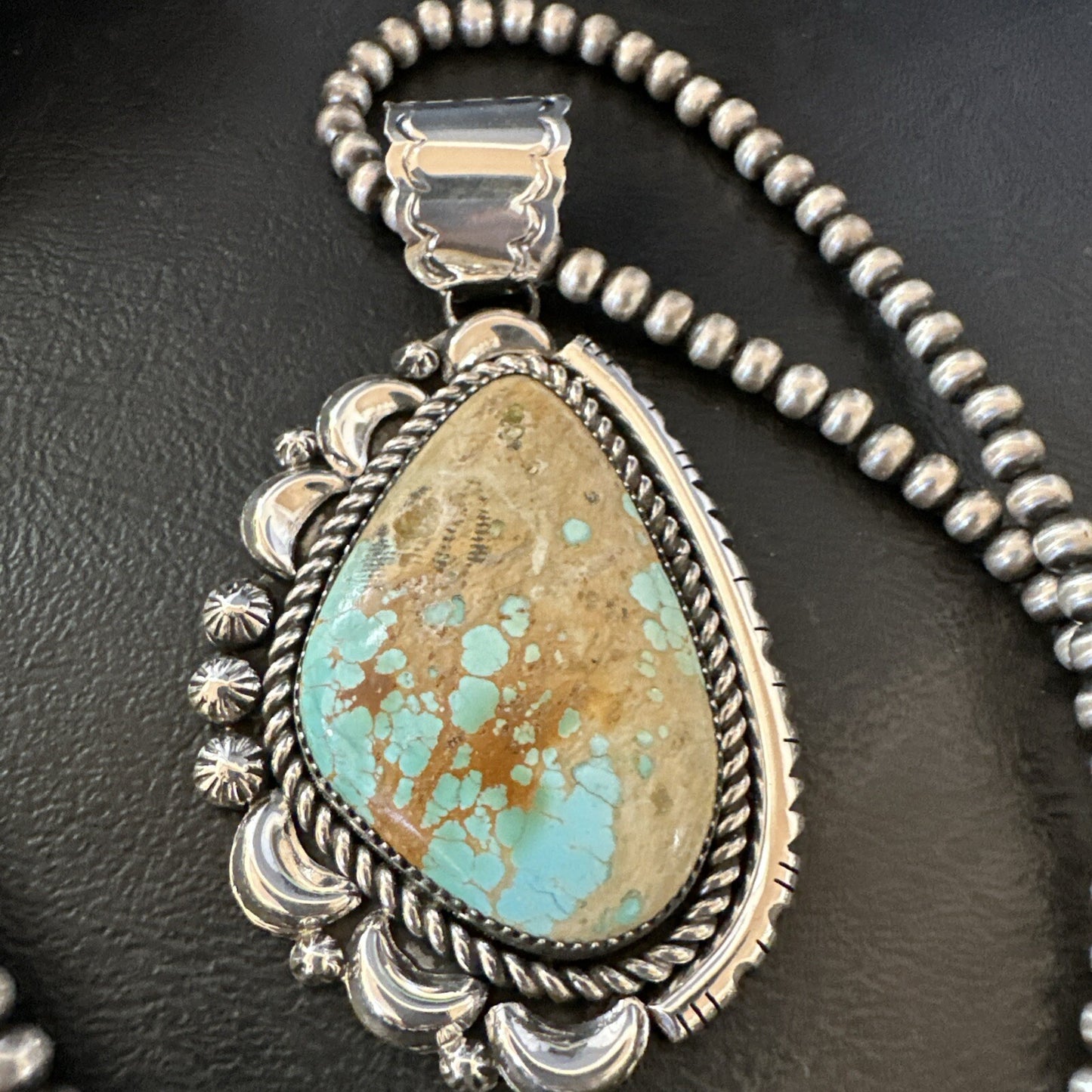 XXL Mens Royston Turquoise Pendant Navajo Pearls Sterling Silver Necklace 18745