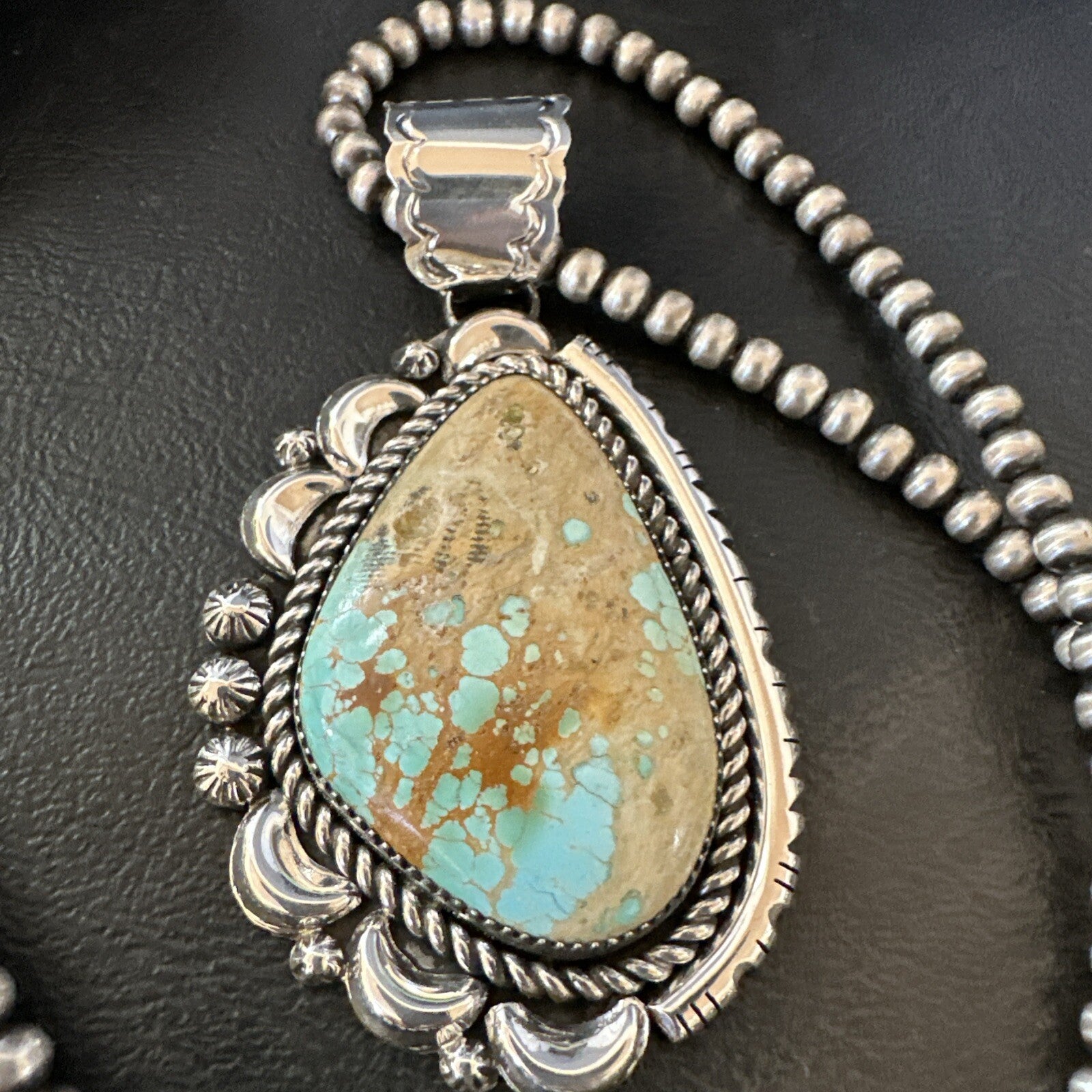 XXL Mens Royston Turquoise Pendant Navajo Pearls Sterling Silver Necklace 18745