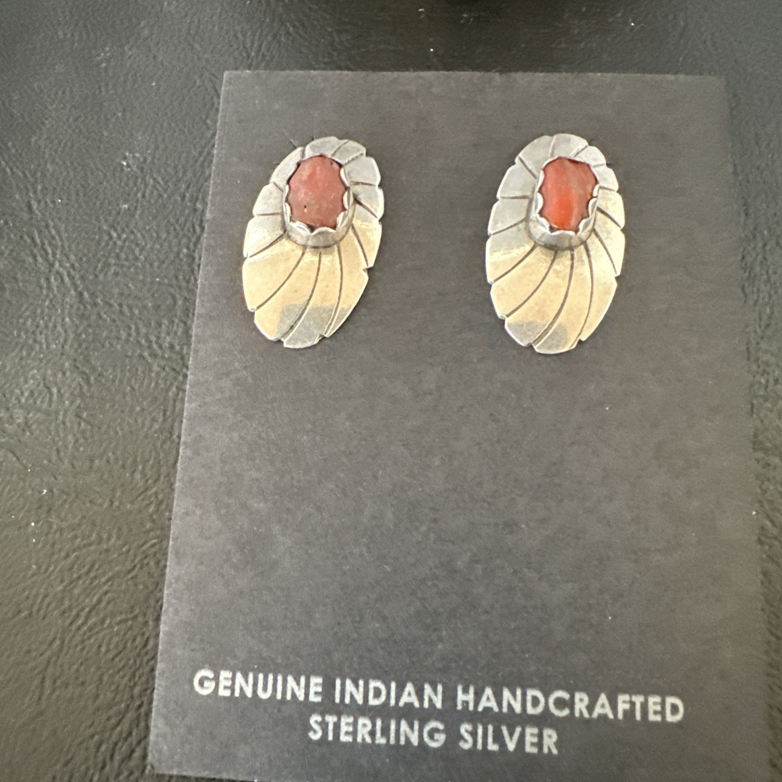 Old Pawn Native Navajo Sterling Purple Spiny Oyster Stamped Earrings 19098