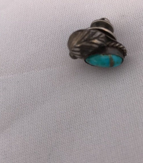 Native Turquoise Feather Tie Tag Sterling Silver Old Pawn Pin Ithaca 08013