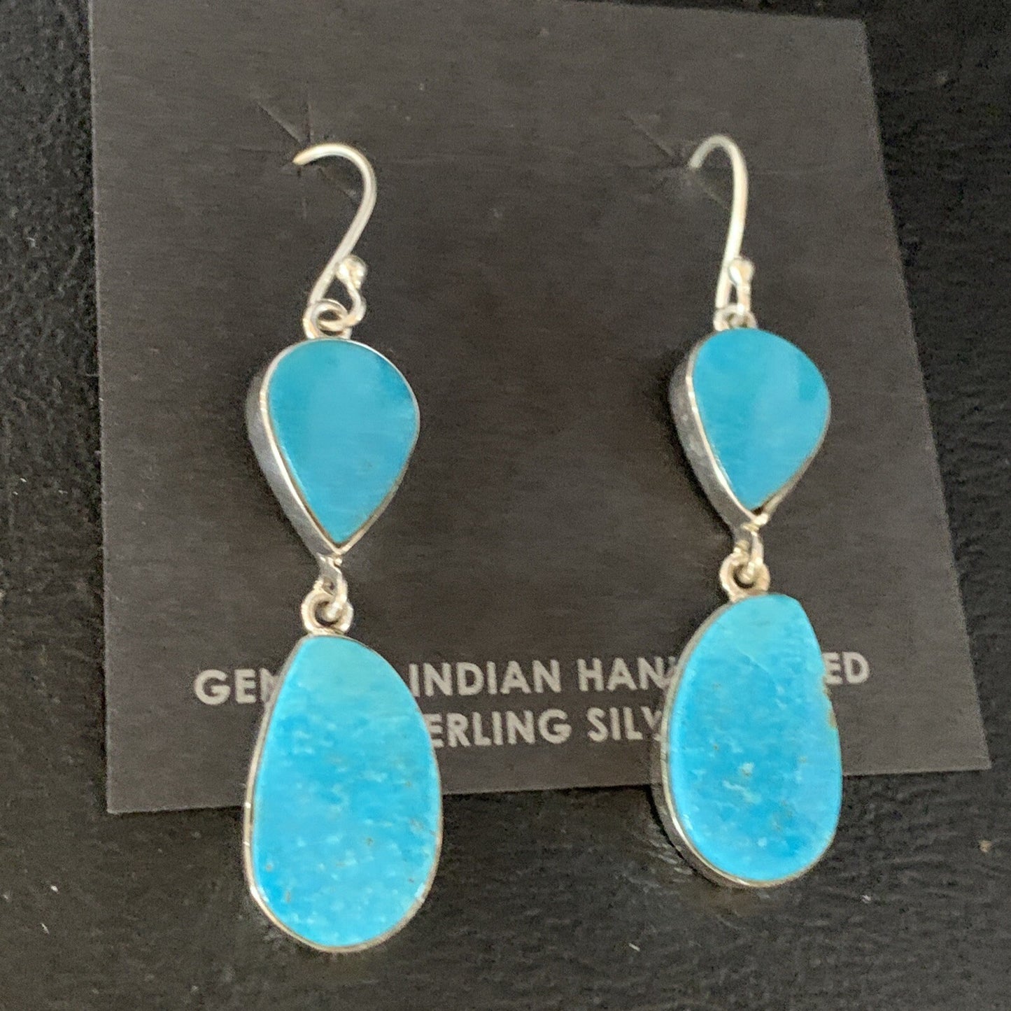 Kingman Turquoise Navajo Sterling Silver Dangle Earrings 1.5" 14105