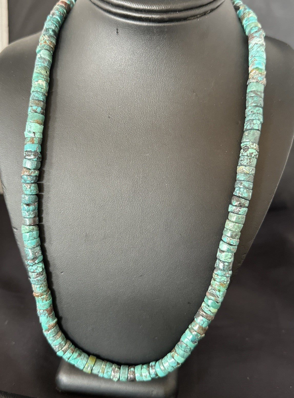 Navajo Turquoise 8mm Heishi Sterling Silver Bead Necklace 24" 19035