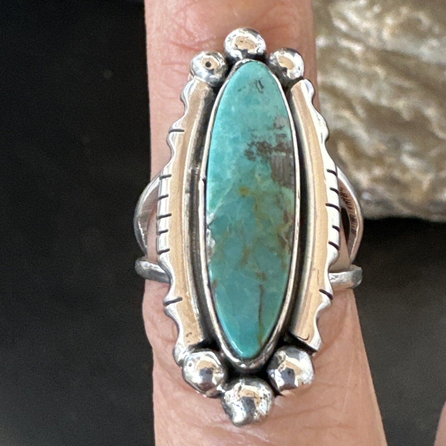 Blue Kingman Turquoise Native American Navajo Sterling Silver Ring Size 7 18629