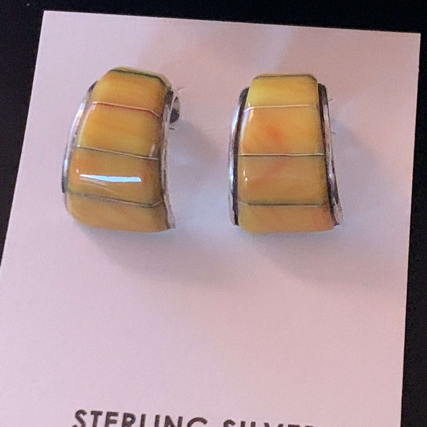 Gold Yellow Spiny Oyster Navajo Sterling Silver Earrings 02075