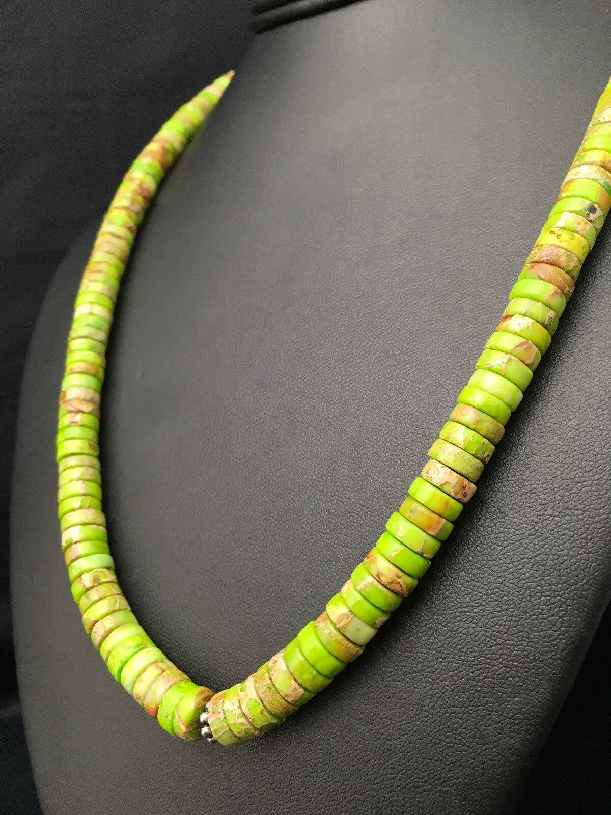 Native Green Gaspeite Stabilized Navajo Sterling Silver Necklace 20" 04337