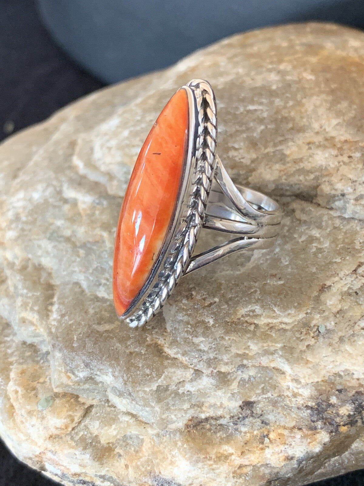 Red Spiny Oyster Navajo Sterling Silver Ring Size 5.5 14693