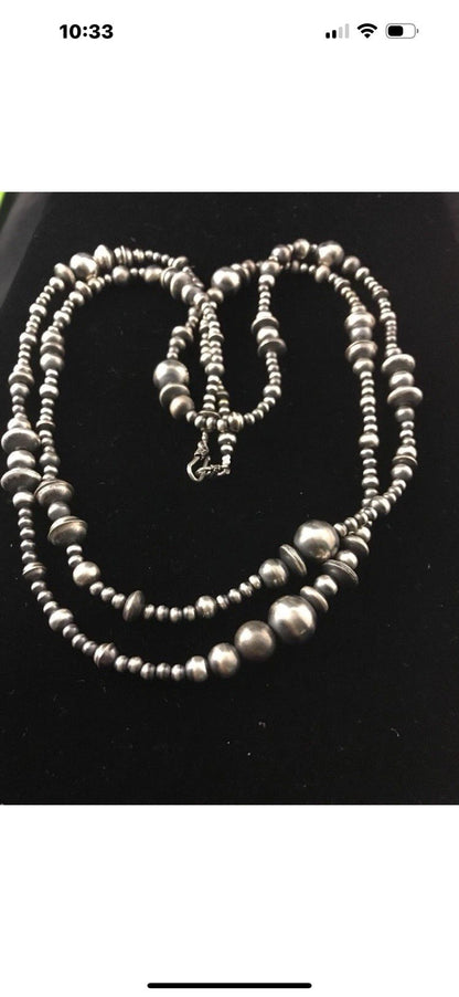 48” Long Navajo Pearls Mixed Bead Sterling Silver Necklace