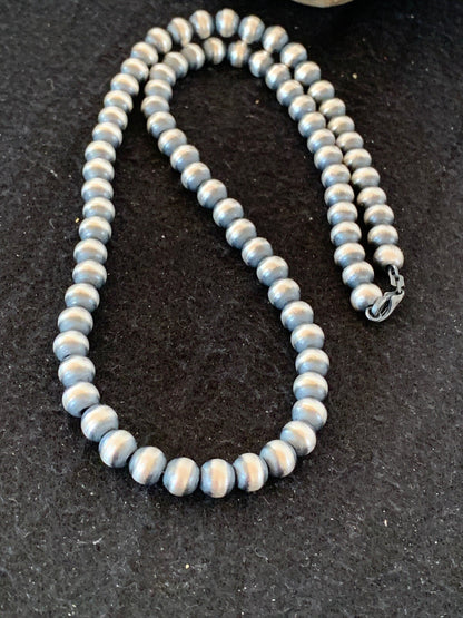 Native American 8mm Sterling Silver Navajo Pearls 23" Single Strand Necklace