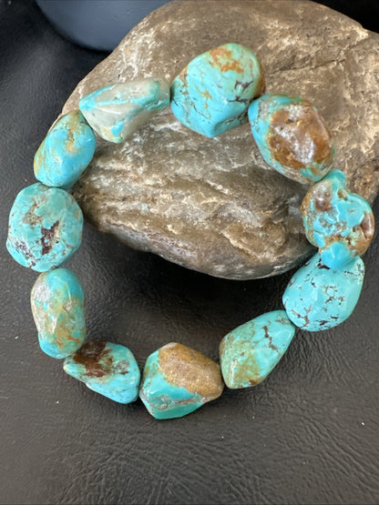 Mens Womens Blue Turquoise Stretch Stone Friendship Bracelet 7" 18866