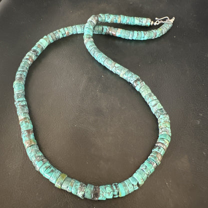 Navajo Turquoise 8mm Heishi Sterling Silver Bead Necklace 24" 19035