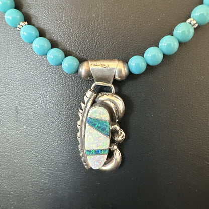 Blue Opal Pendant Turquoise Navajo Sterling Silver Necklace 23" 18735