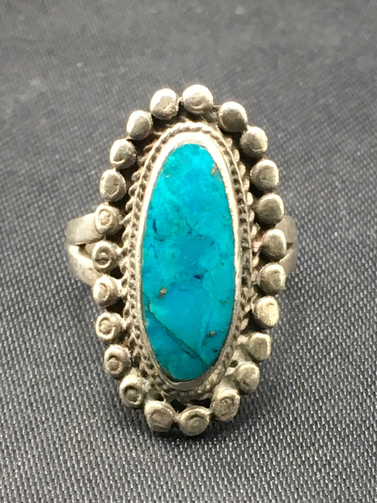 Blue Turquoise Navajo Sterling Silver Old Pawn Children’s Ring Size 3.75 04410