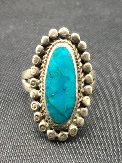 Blue Turquoise Navajo Sterling Silver Old Pawn Children’s Ring Size 3.75 04410
