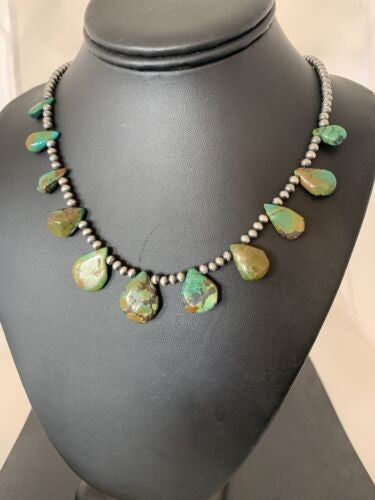 Navajo Pearls Necklace Sterling Silver & Royston Turquoise 483
