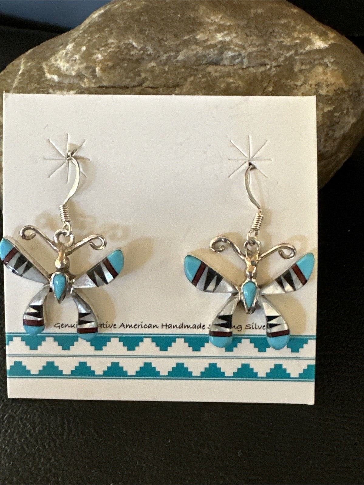 Butterfly Multicolor Turquoise MOP Inlay Sterling Silver Earrings 19815