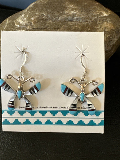 Butterfly Multicolor Turquoise MOP Inlay Sterling Silver Earrings 19815