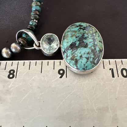 Mens Blue Spiderweb Turquoise Pendant Navajo Sterling Silver Necklace 18063
