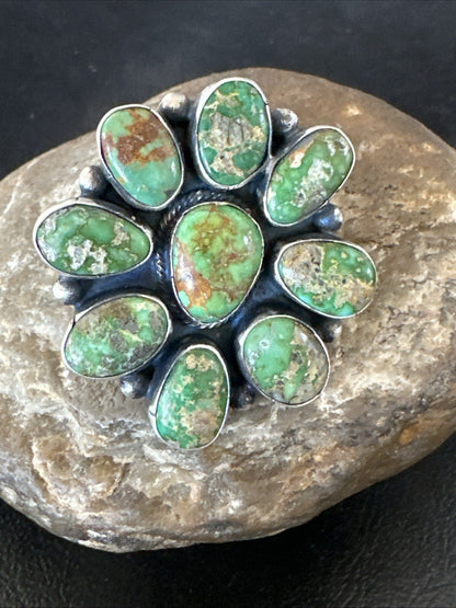 Navajo Sterling Silver Cluster Green Sonoran Gold Turquoise Ring Sz 8 18603