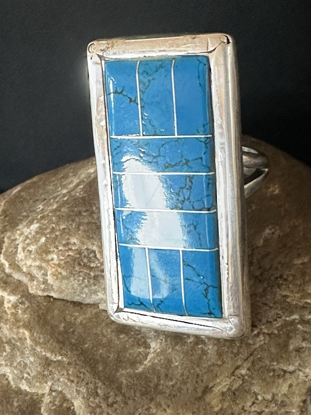 Harold Joe Mens Native American Navajo Blue Turquoise Inlay Ring Sz 11 19395
