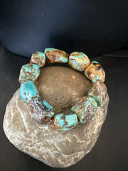 Men's Women's Blue Green Turquoise Stretch Stone Friendship Bracelet 7" | Authentic Native American Handmade | 18868