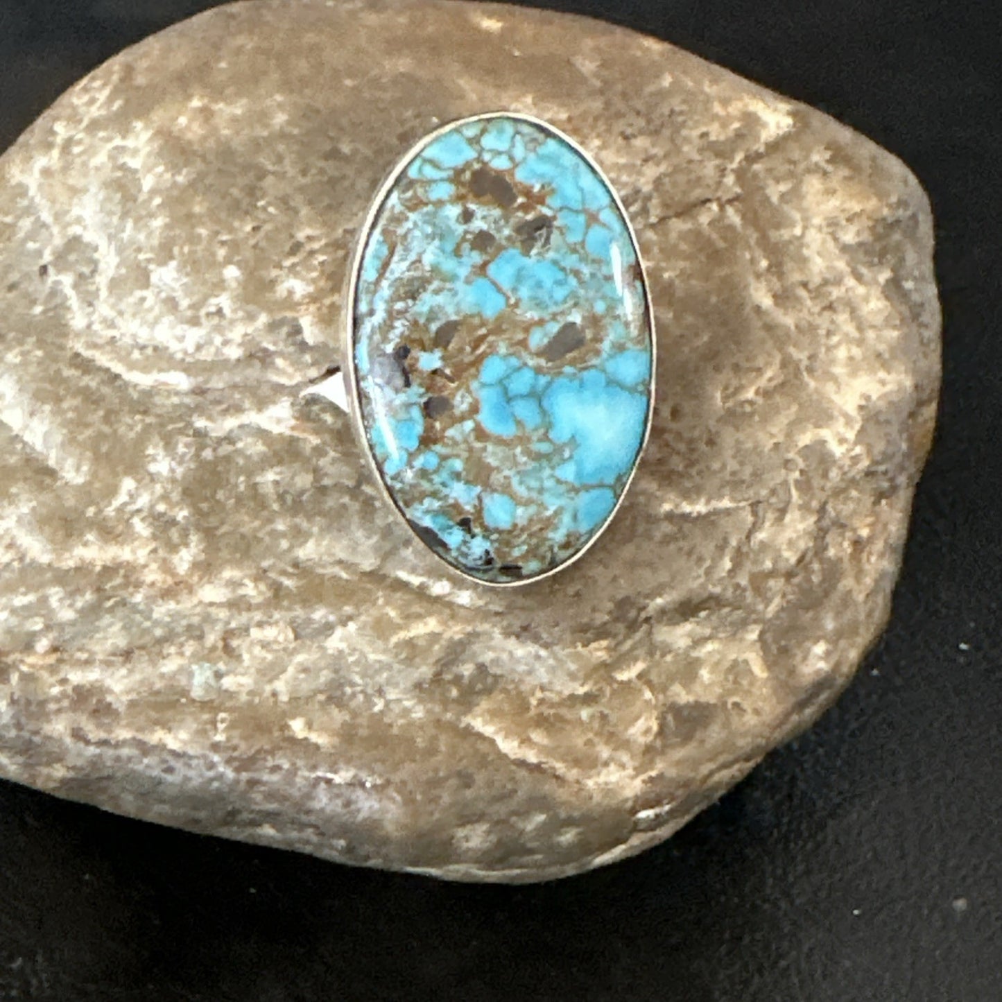 Blue Turquoise#8 Southwestern Sterling Silver Ring Size 7 19738