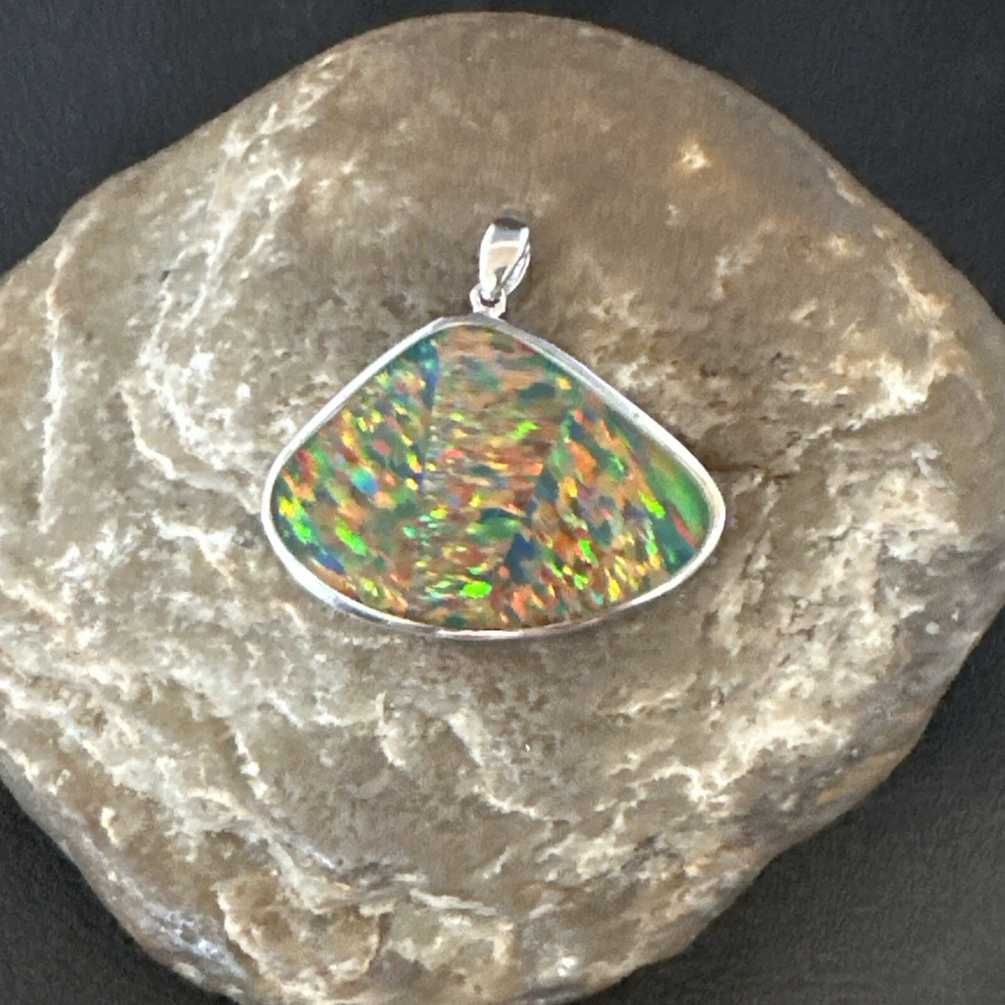 Mens Womens Multicolor Gilson Opal Navajo Sterling Silver Inlay Pendant 18612