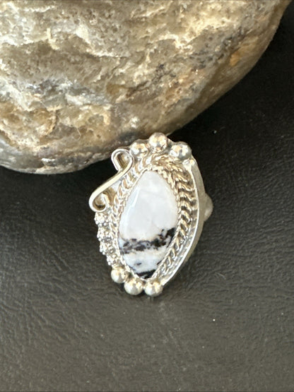 Black White Buffalo Turquoise Navajo Sterling Silver Ring Size 11 19811