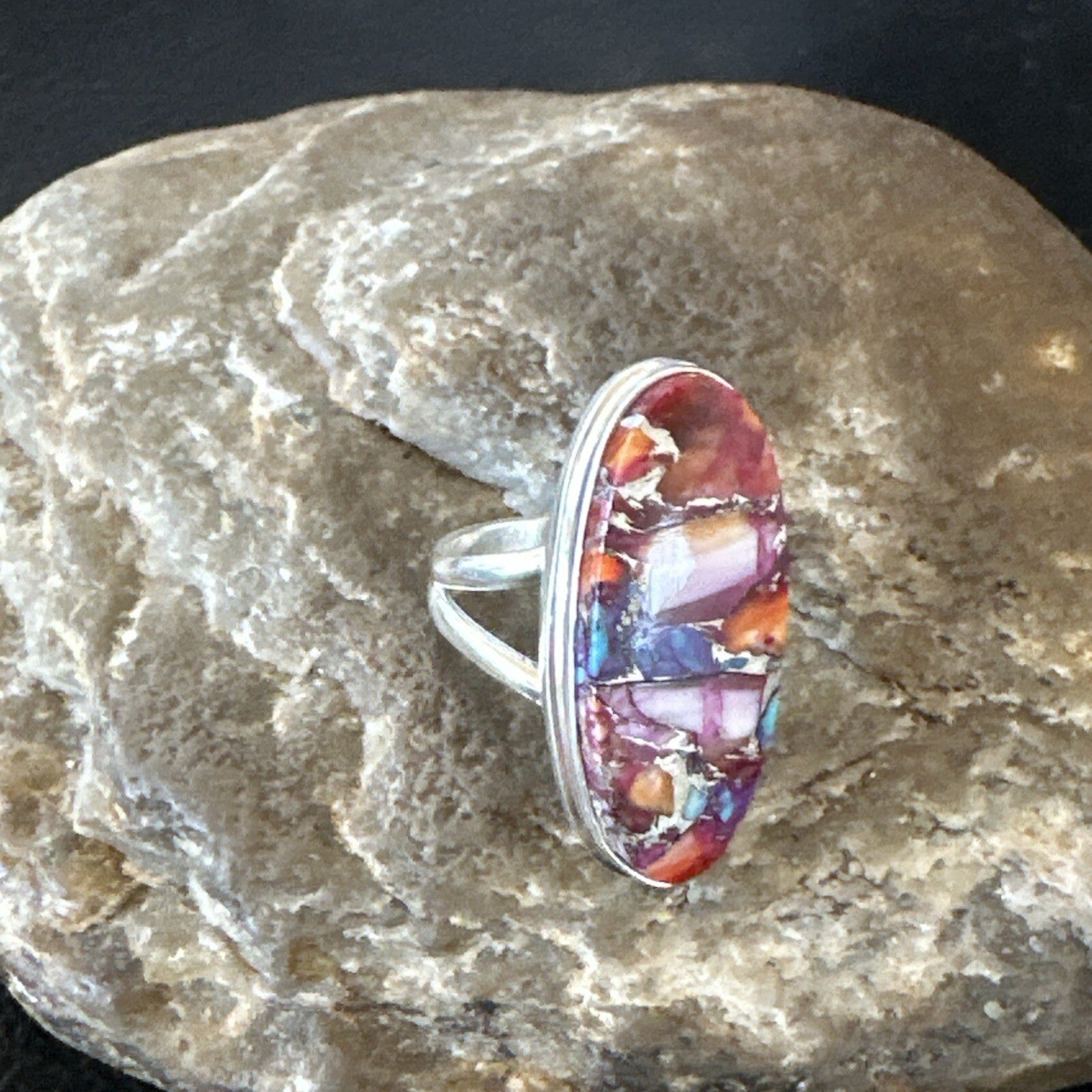 Blue Turquoise Spiny Oyster Southwestern Sterling Silver Ring Size 6 18536