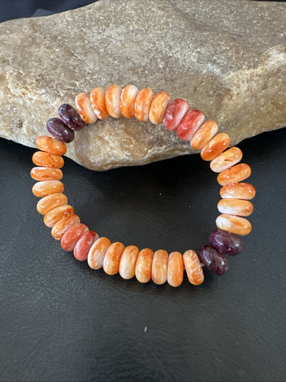 Orange Purple Spiny Oyster 12mm Bead Navajo Stretch Bracelet 19252