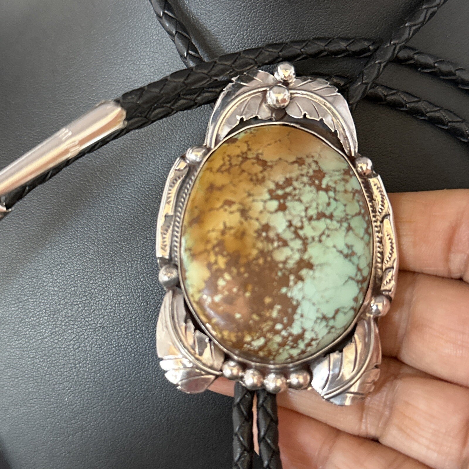 Mens Blue Golden Hills Turquoise Bolo Tie Sterling Silver Navajo 14787