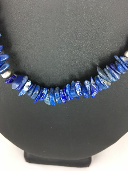 Mens Blue Lapis Lazuli Navajo Pearls Sterling Silver Necklace 08066