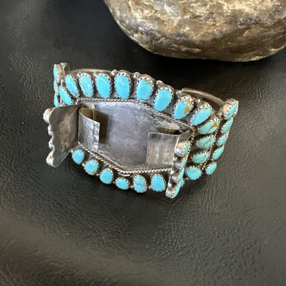 Men Blue Turquoise Navajo Sterling Silver Watch Cuff Bracelet 18160