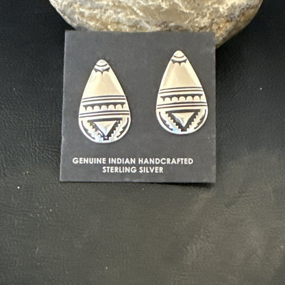 Old Pawn Navajo Stamped Sterling Silver Stamped Handmade Earrings 18174