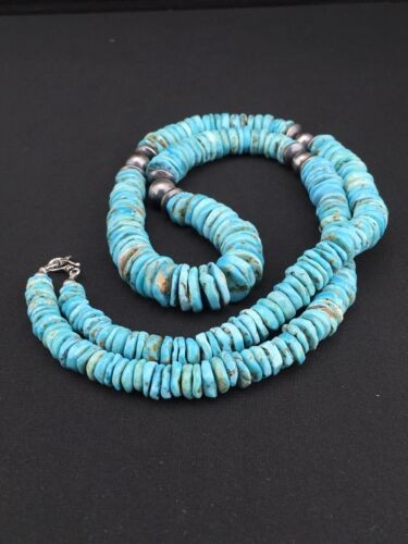 Navajo Sterling Silver Blue Turquoise Graduated Necklace 32" 1338