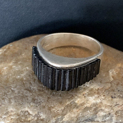 Black Onyx Indian Navajo Sterling Silver Band Inlay Ring Size 9 18803