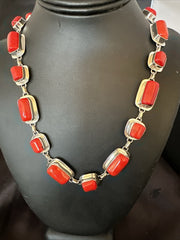 Handmade Women Red Coral Choker Necklace Pendant 20" | Sterling Silver | Authentic Native American Handmade | 18411