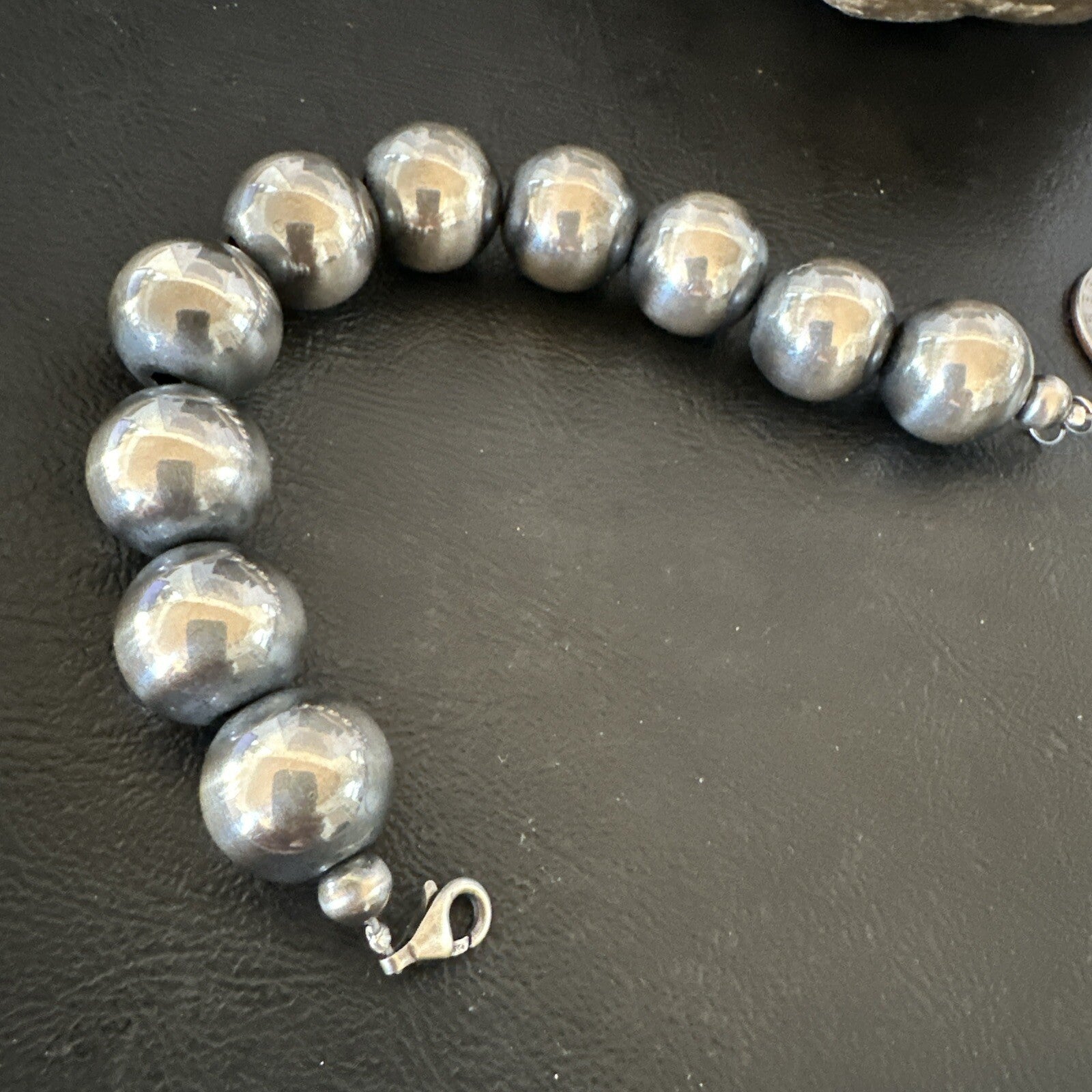 16mm Round Beads 7” Sterling Silver Beads Bracelet 17163