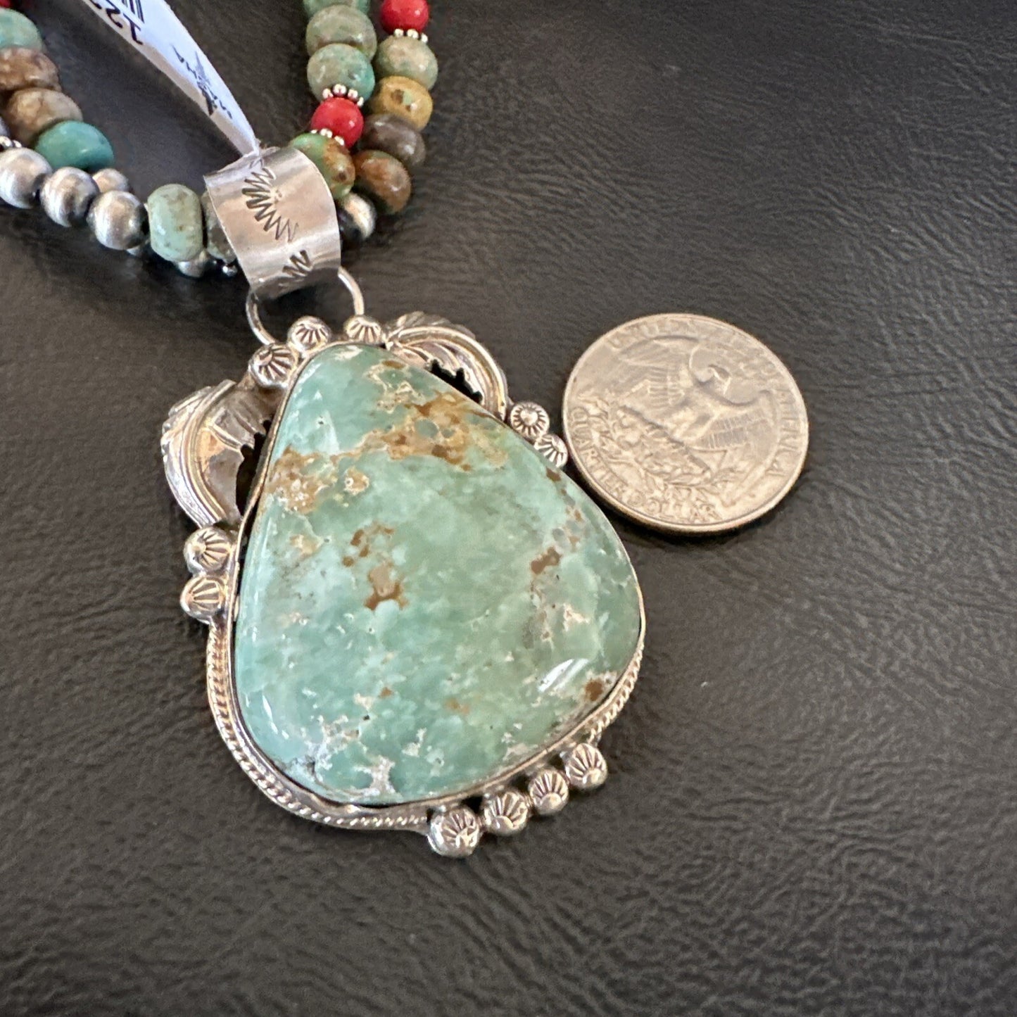 Womens Green Royston Turquoise Pendant Navajo Sterling Silver Necklace 12290