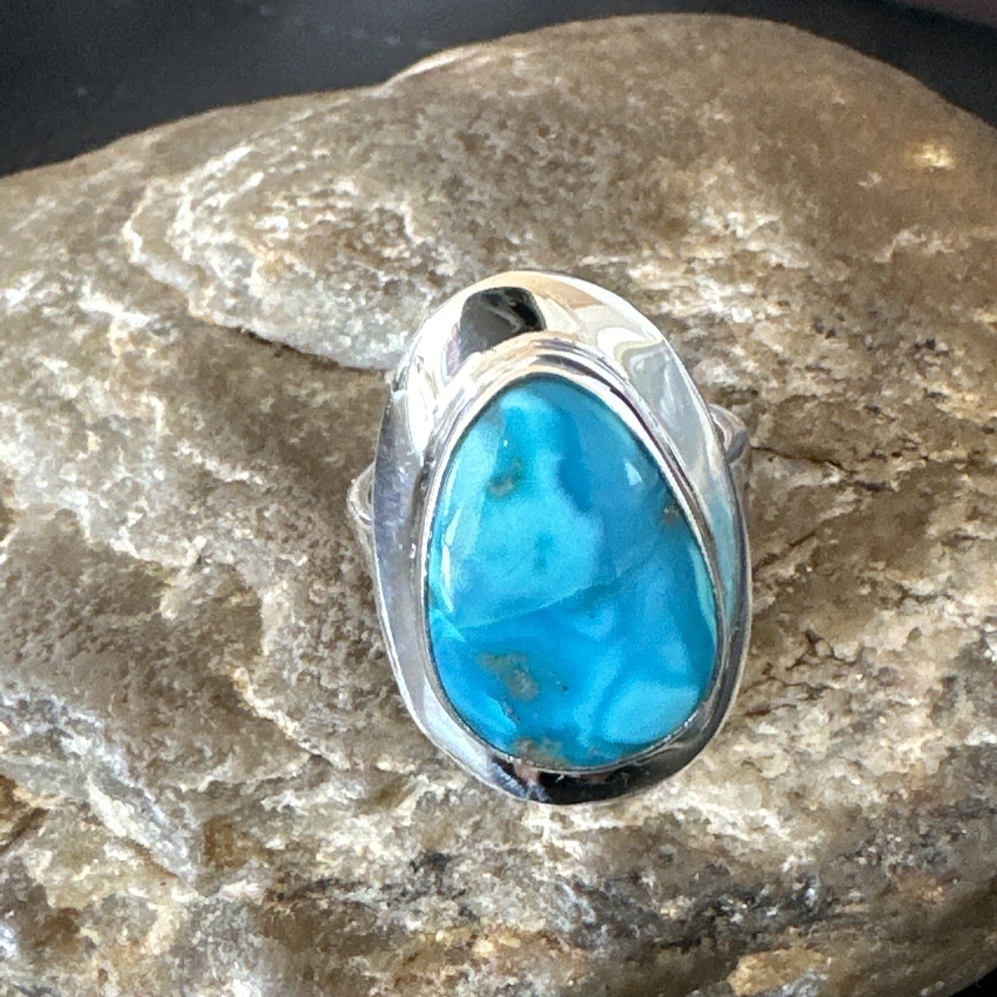 Southwestern Sterling Silver Blue Kingman Turquoise Ring Size 7.5 18515