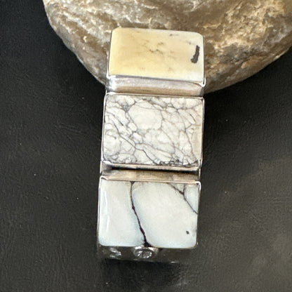 Mens Womens White Buffalo Turquoise Navajo Sterling Silver Cuff Bracelet 17945