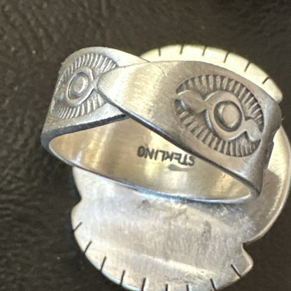 Blue Kingman Turquoise Navajo Sterling Silver Adjustable Ring Size 7 18824