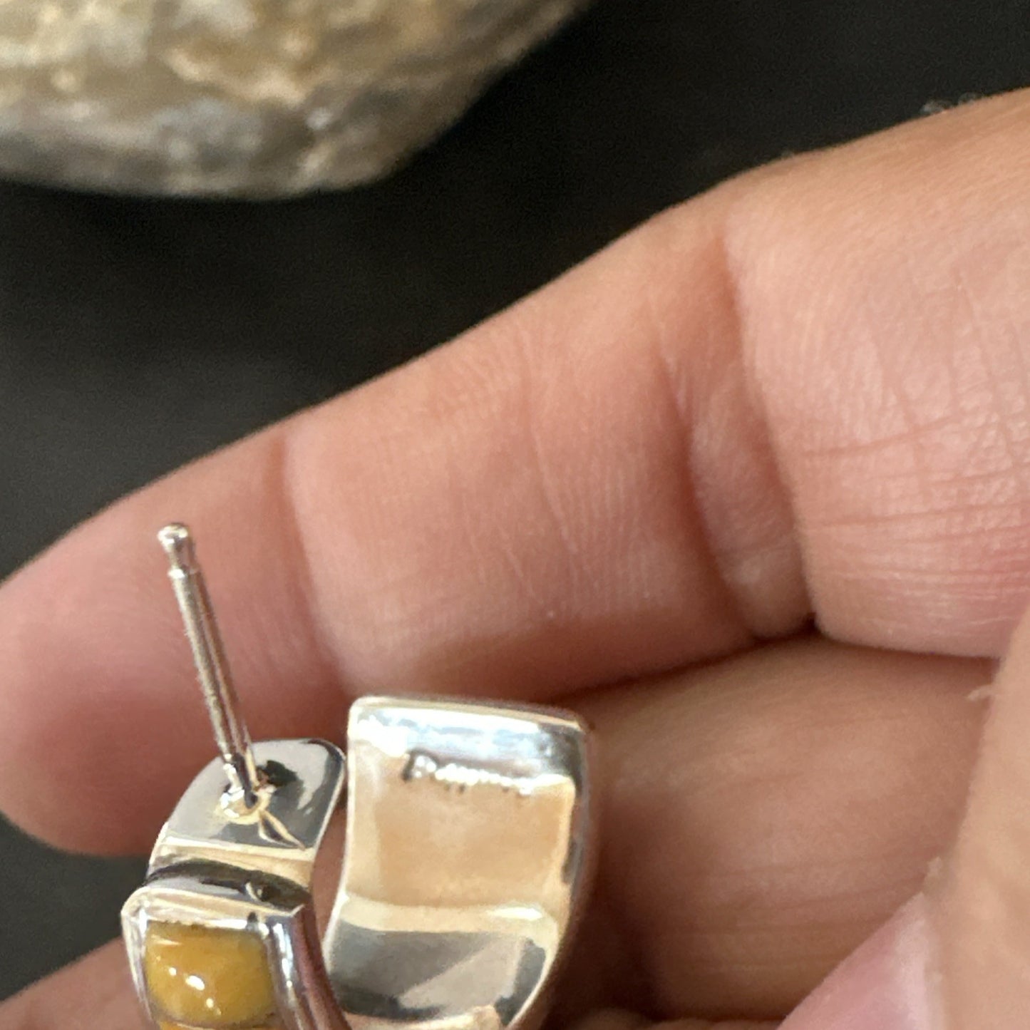 Gold Orange Spiny Oyster Navajo Sterling Silver Earrings 19260