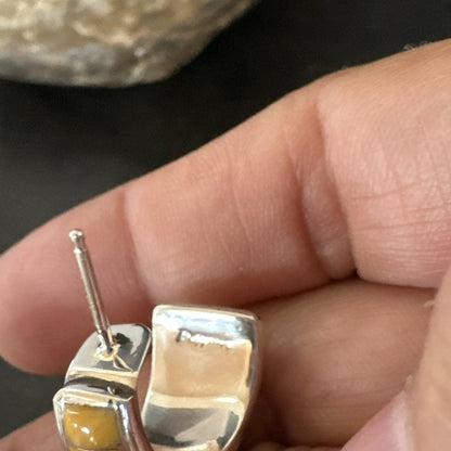 Gold Orange Spiny Oyster Navajo Sterling Silver Earrings 19260